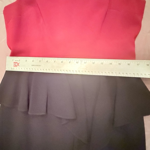 NWOT Teri Jon Red/Black Asymmetrical Midi Dress w/ Leather Belt 12/Large $698 - Picture 12 of 14